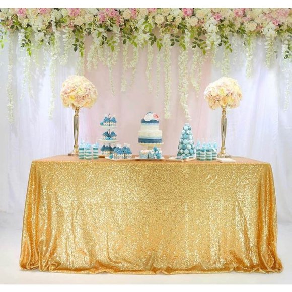 Gold Sequin Tablecloth 60x120 inch Wedding Linen  Party Decor ~ New - Picture 1 of 3